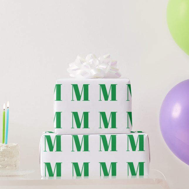 Papel De Regalo Monograma inicial de personalizado verde blanco mo (Regalos de fiesta)