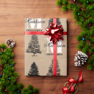 Papel De Regalo Monograma Kraft Vintage personalizado Feliz Navida