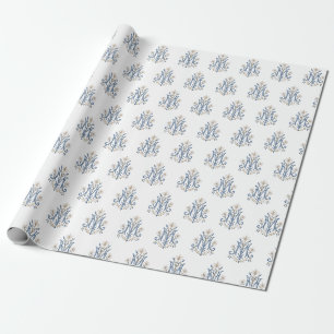 Papel De Regalo Monograma Mariano Elegante con Flor de Lis Católic