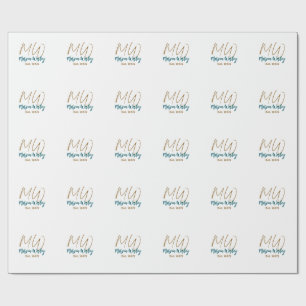Papel De Regalo Monograma marrón azul turquesa año de creación sim
