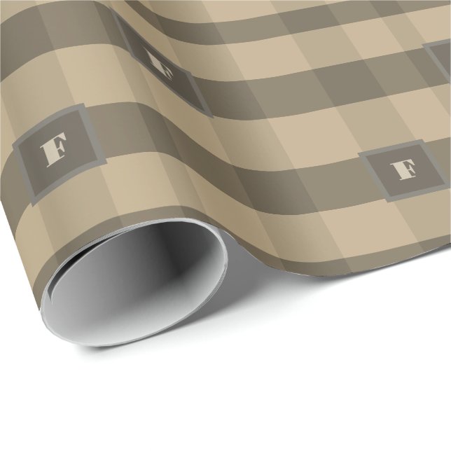 Papel De Regalo Monograma marrón beige de plaid revisado (Esquina del rollo)