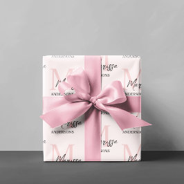 Papel De Regalo Monograma mínimo inicial y nombre Pastel rosa