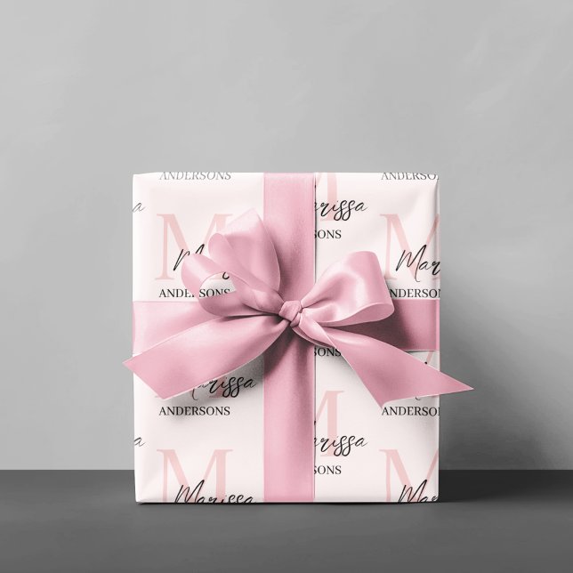 Papel De Regalo Monograma mínimo inicial y nombre Pastel rosa (Subido por el creador)