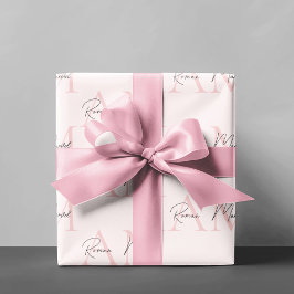 Papel De Regalo Monograma mínimo inicial y nombre Pastel rosa