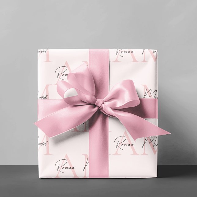 Papel De Regalo Monograma mínimo inicial y nombre Pastel rosa (Subido por el creador)