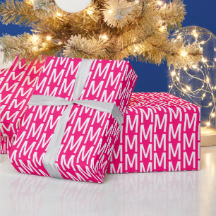 Papel De Regalo Monograma moderno de personalizado blanco fucsia r