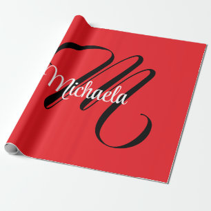 Papel De Regalo Monograma moderno minimalista nombre inicial rojo