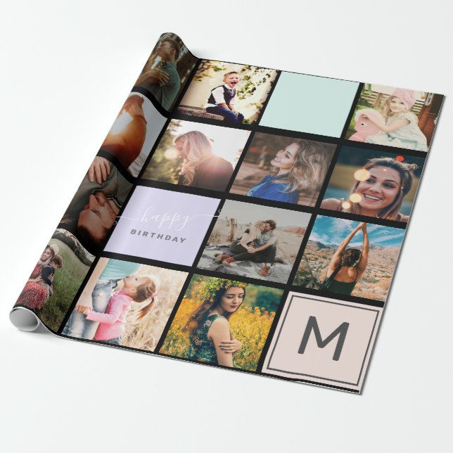 Papel De Regalo Monograma moderno para tu familia 16 fotocollage (Desenrollado)