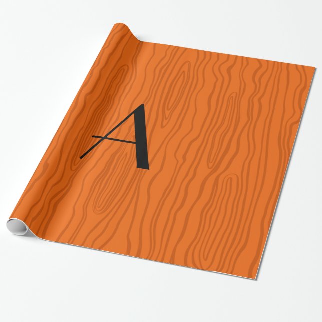Papel De Regalo Monograma naranja faux bois (Desenrollado)