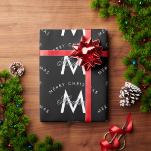 Papel De Regalo Monograma negro de Feliz Navidad Personalizado