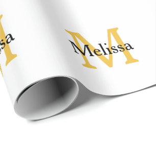 Papel De Regalo Monograma Nombre inicial Oro Personalizado blanco 