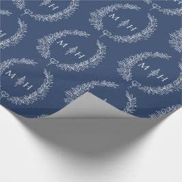 Papel De Regalo Monograma oval de hoja dibujando azul oscuro sobre