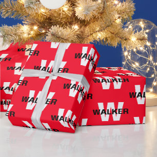 Papel De Regalo Monograma Personalizado moderno Nombre regalo rojo