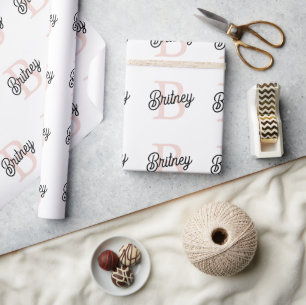 Papel De Regalo Monograma personalizado moderno y nombre Pastel ro