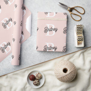 Papel De Regalo Monograma personalizado moderno y nombre Pastel ro