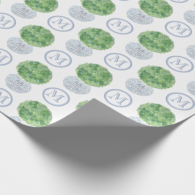 Papel De Regalo Monograma personalizado Topiary Evergreen Ginger J (Esquina)