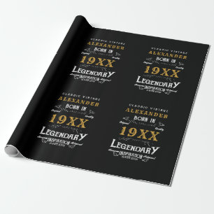 Papel De Regalo Monograma retro vintage personalizado de cumpleaño
