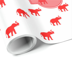 Papel De Regalo Monograma rojo lindo del elefante