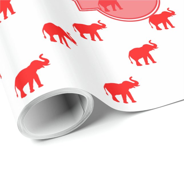Papel De Regalo Monograma rojo lindo del elefante (Esquina del rollo)
