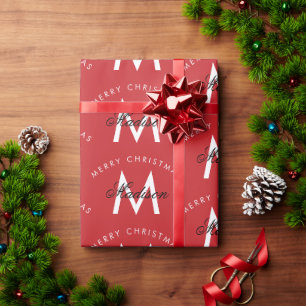Papel De Regalo Monograma rojo navideño personalizado
