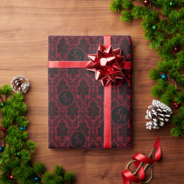 Papel De Regalo Monograma Rojo Negro Damasco Gótico