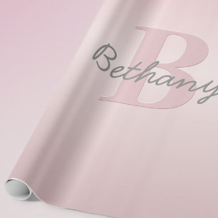 Papel De Regalo Monograma rosa de Personalizable corto y guión de 