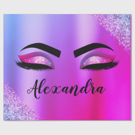 Papel De Regalo Monograma rosa morado Purpurina Eyelashes modernos