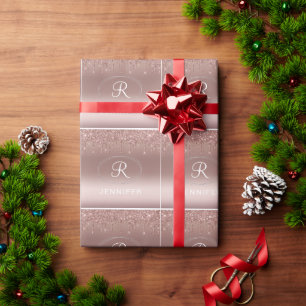 Papel De Regalo Monograma Rosa Purpurina dorado y plateado