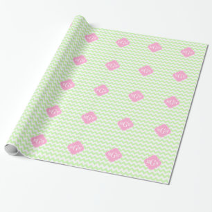 Papel De Regalo Monograma rosado blanco de Chevron Quatrefoil 3