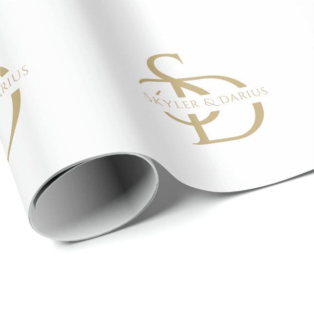 Papel De Regalo Monograma simple Boda personalizado con nombre (Esquina del rollo)