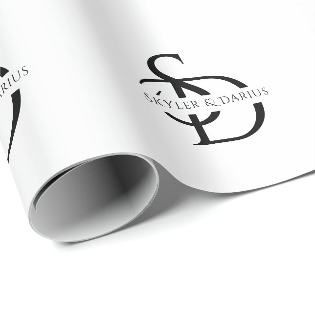 Papel De Regalo Monograma simple Boda personalizado con nombre (Esquina del rollo)