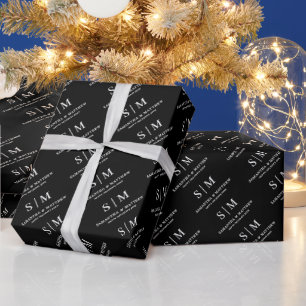 Papel De Regalo Monograma Simple de Pareja en Blanco y Negro