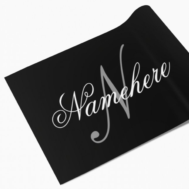 Papel De Regalo Monograma único personalizado de nombre blanco y n (Subido por el creador)