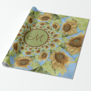 Papel De Regalo Monograma verde amarillo floral País girasol
