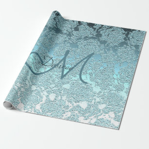 Papel De Regalo Monograma Verde azulado Patrón floral elegante Gi