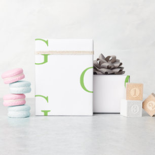 Papel De Regalo Monograma Verde Lima y Blanco