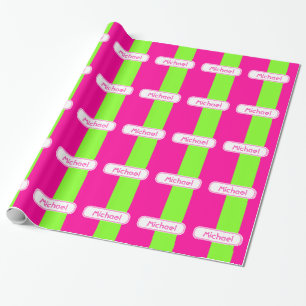 Papel De Regalo Monograma verde neón rosa brillante moderno