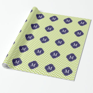Papel De Regalo Monograma verde y azul del kiwi de zigzags del