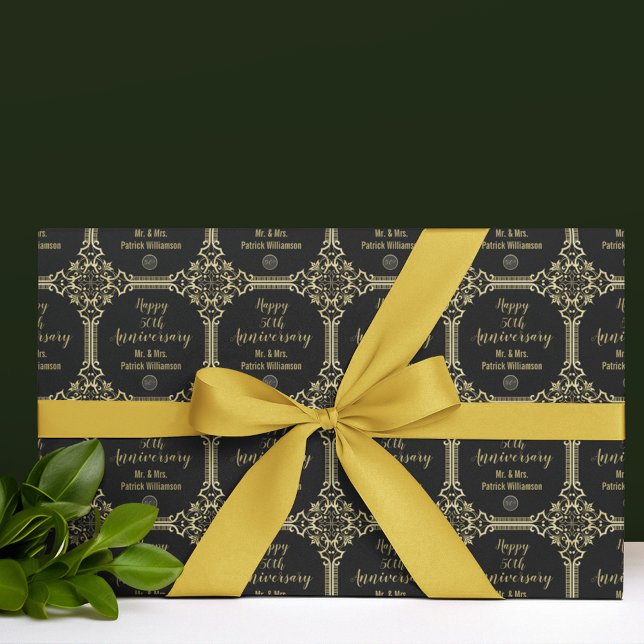 Papel De Regalo Monogramado 50° Aniversario Boda Art Deco (Subido por el creador)