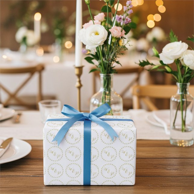 Papel De Regalo Monogramado Gold and Whtie Bride y Groom (Subido por el creador)