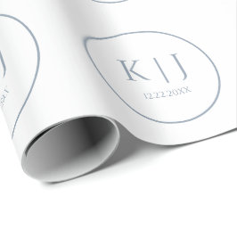 Papel De Regalo Monogramas Azul Polvoriento Elegante Boda Minimali