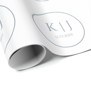 Papel De Regalo Monogramas Azul Polvoriento Elegante Boda Minimali