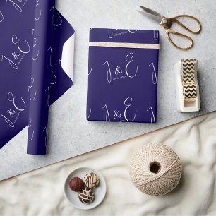 Papel De Regalo Monogramas Iniciales Modernos de Azul Marino con F