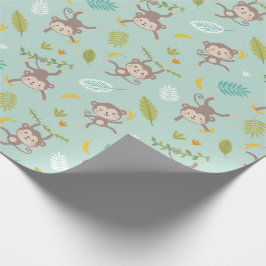 Papel De Regalo Monos pequeños con bananas y hojas de menta