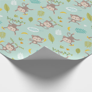 Papel De Regalo Monos pequeños con bananas y hojas de menta