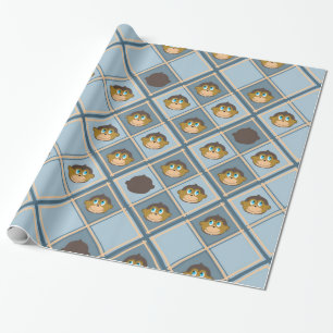 Papel De Regalo Monos sonrientes modelo, muchacho, azul