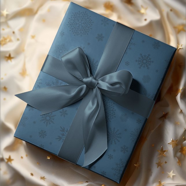 Papel De Regalo Monotone Winter Snowflake Naval Azul (Subido por el creador)