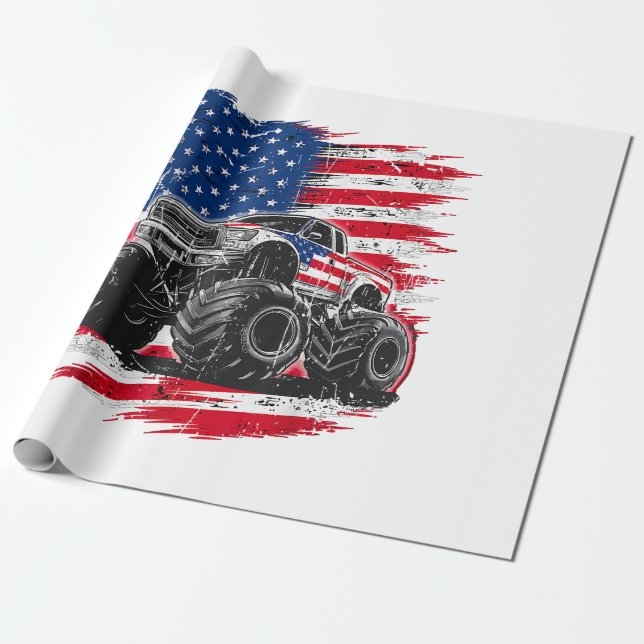 Papel De Regalo Monster Truck Bandera de Estados Unidos (Desenrollado)
