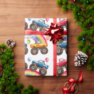 Papel De Regalo Monster Truck Rainbow Boy Birday Bash