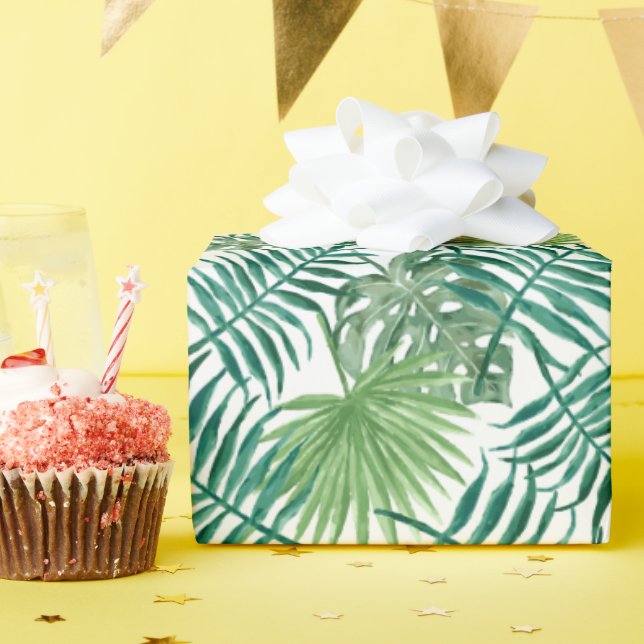 Papel De Regalo Monstera Tropical y Hojas de Palma (Fiesta de cumpleaños )